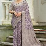 Mesmeric Lavender Lucknowi Silk Saree With Energetic Blouse Piece