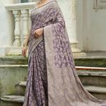 Mesmeric Lavender Lucknowi Silk Saree With Energetic Blouse Piece