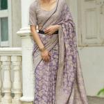 Mesmeric Lavender Lucknowi Silk Saree With Energetic Blouse Piece