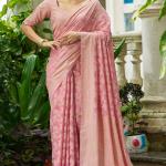 Ornate Light Pink Lucknowi Silk Saree With Fugacious Blouse Piece