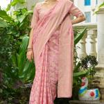 Ornate Light Pink Lucknowi Silk Saree With Fugacious Blouse Piece