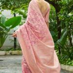 Ornate Light Pink Lucknowi Silk Saree With Fugacious Blouse Piece