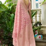 Ornate Light Pink Lucknowi Silk Saree With Fugacious Blouse Piece