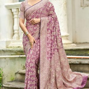 Unequalled Light Purple Lucknowi Silk Saree With Engrossing Blouse Piece