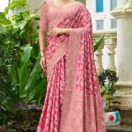 Elaborate Pink Lucknowi Silk Saree With Splendiferous Blouse Piece