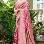 Elaborate Pink Lucknowi Silk Saree With Splendiferous Blouse Piece