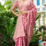 Elaborate Pink Lucknowi Silk Saree With Splendiferous Blouse Piece