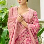 Elaborate Pink Lucknowi Silk Saree With Splendiferous Blouse Piece