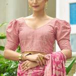 Elaborate Pink Lucknowi Silk Saree With Splendiferous Blouse Piece