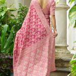 Elaborate Pink Lucknowi Silk Saree With Splendiferous Blouse Piece