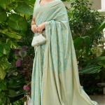 Vivacious Pista Lucknowi Silk Saree With Desultory Blouse Piece