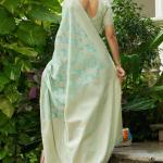 Vivacious Pista Lucknowi Silk Saree With Desultory Blouse Piece