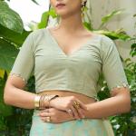 Vivacious Pista Lucknowi Silk Saree With Desultory Blouse Piece