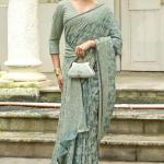 Twirling Sea Green Lucknowi Silk Saree With Outstanding Blouse Piece