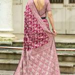 Efflorescence Wine Lucknowi Silk Saree With Sensational Blouse Piece
