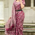 Efflorescence Wine Lucknowi Silk Saree With Sensational Blouse Piece