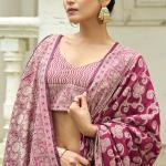 Efflorescence Wine Lucknowi Silk Saree With Sensational Blouse Piece