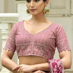Efflorescence Wine Lucknowi Silk Saree With Sensational Blouse Piece