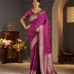 Elision Dark Pink Banarasi Silk Saree With Exceptional Blouse Piece