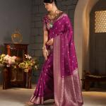 Elision Dark Pink Banarasi Silk Saree With Exceptional Blouse Piece