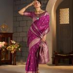 Elision Dark Pink Banarasi Silk Saree With Exceptional Blouse Piece