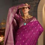 Elision Dark Pink Banarasi Silk Saree With Exceptional Blouse Piece