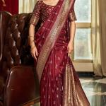 Eclat Maroon Pure Zari Weaving Banarasi Silk Saree With Fragrant Blouse Piece