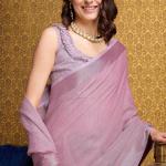 Exemplary Lavender Cotton Silk Saree With Grandiose Blouse Piece