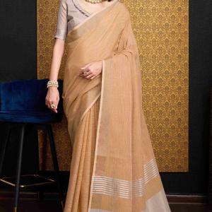 Seraphic Peach Cotton Silk Saree With Preferable Blouse Piece