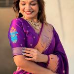 Embrocation Purple Paithani Silk Saree With Admirable Blouse Piece