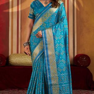Transcendent Firozi Patola Silk Saree with Elegant Blouse Piece