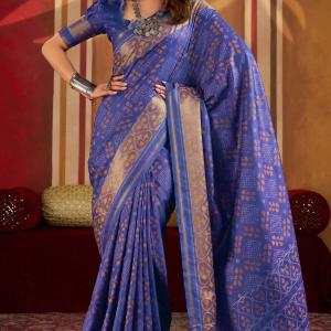 Evanescent Royal Blue Patola Silk Saree with Flaunt Blouse Piece