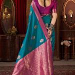 Engrossing Rama Pure Zari Weaving Banarasi Silk Saree With Symmetrical Blouse Piece