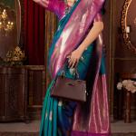 Engrossing Rama Pure Zari Weaving Banarasi Silk Saree With Symmetrical Blouse Piece