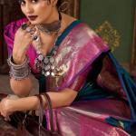 Engrossing Rama Pure Zari Weaving Banarasi Silk Saree With Symmetrical Blouse Piece
