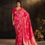 Sumptuous Dark Pink Pure Banarasi Silk Saree With Staggering Blouse Piece