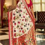 Pleasurable Off White Paithani Silk Saree With Flamboyant Blouse Piece