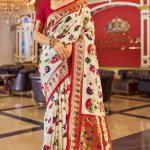 Pleasurable Off White Paithani Silk Saree With Flamboyant Blouse Piece