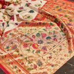 Pleasurable Off White Paithani Silk Saree With Flamboyant Blouse Piece