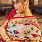 Pleasurable Off White Paithani Silk Saree With Flamboyant Blouse Piece