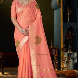 Fugacious Peach Cotton Silk Saree With Sophisticated Blouse Piece