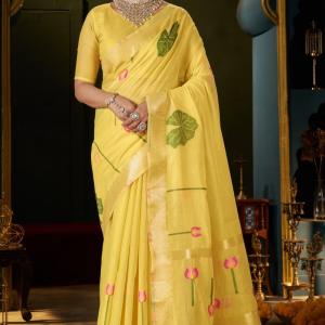 Inspiring Yellow Cotton Silk Saree With Sizzling Blouse Piece