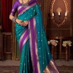 Grandiose Rama Pure Zari Weaving Banarasi Silk Saree With Stunner Blouse Piece