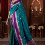 Grandiose Rama Pure Zari Weaving Banarasi Silk Saree With Stunner Blouse Piece