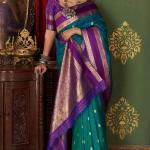 Grandiose Rama Pure Zari Weaving Banarasi Silk Saree With Stunner Blouse Piece