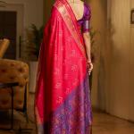 Mesmerising Dark Pink Pure Zari Weaving Banarasi Silk Saree With Enigmatic Blouse Piece