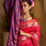 Mesmerising Dark Pink Pure Zari Weaving Banarasi Silk Saree With Enigmatic Blouse Piece
