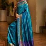 Ravishing Firozi Pure Zari Weaving Banarasi Silk Saree With Delightful Blouse Piece