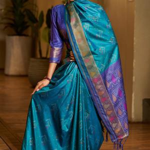 Ravishing Firozi Pure Zari Weaving Banarasi Silk Saree With Delightful Blouse Piece