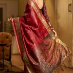 Stylish Maroon Pure Zari Weaving Banarasi Silk Saree With Surreptitious Blouse Piece